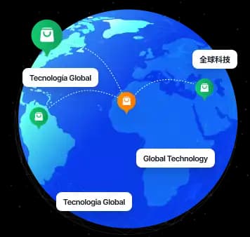 Global technology market illustration showing international users and devices